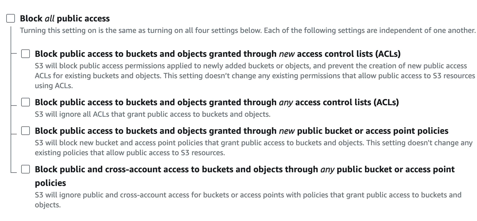 Image showing options :Unblock all public access