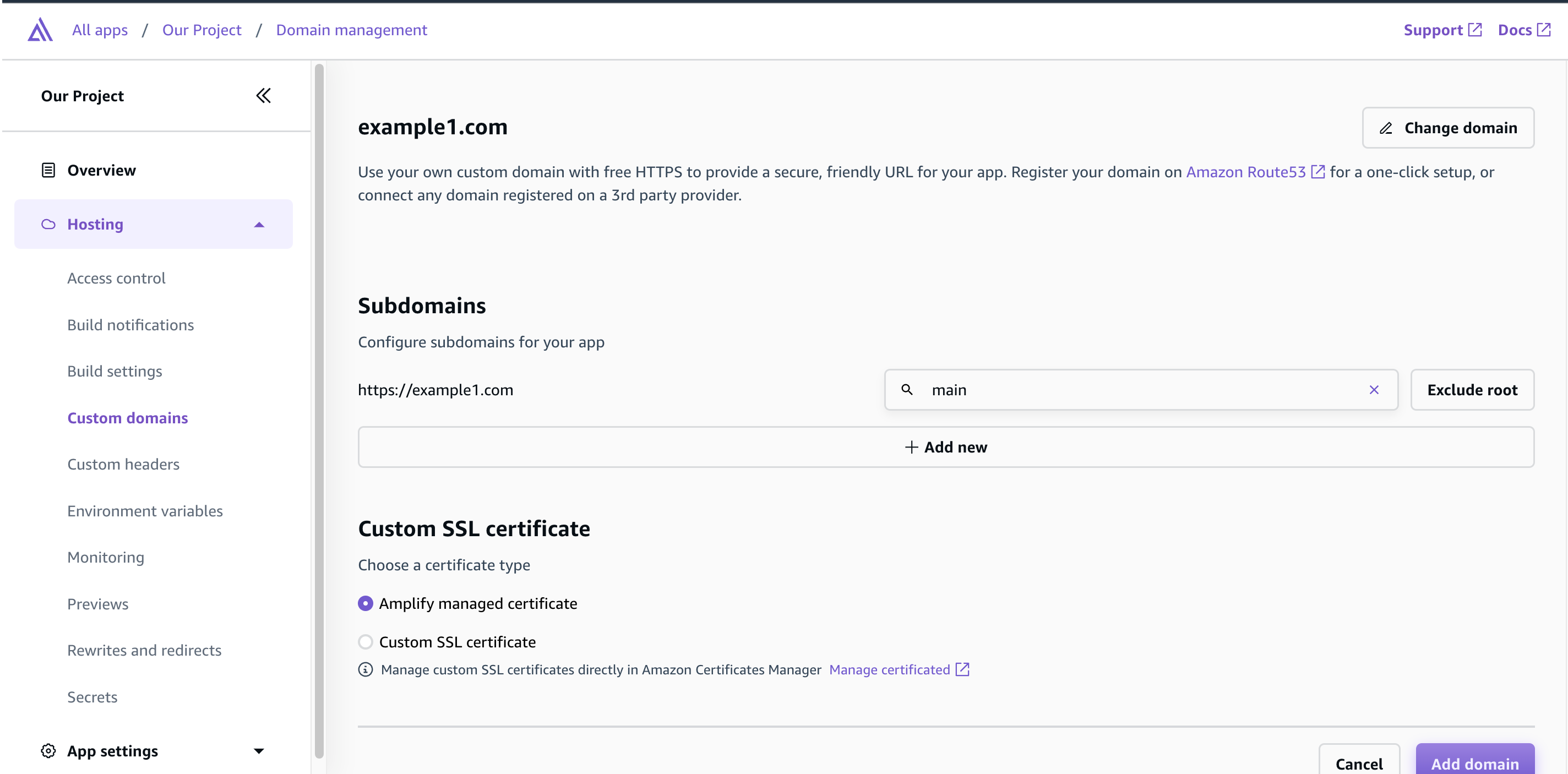 Image showing configration for domain