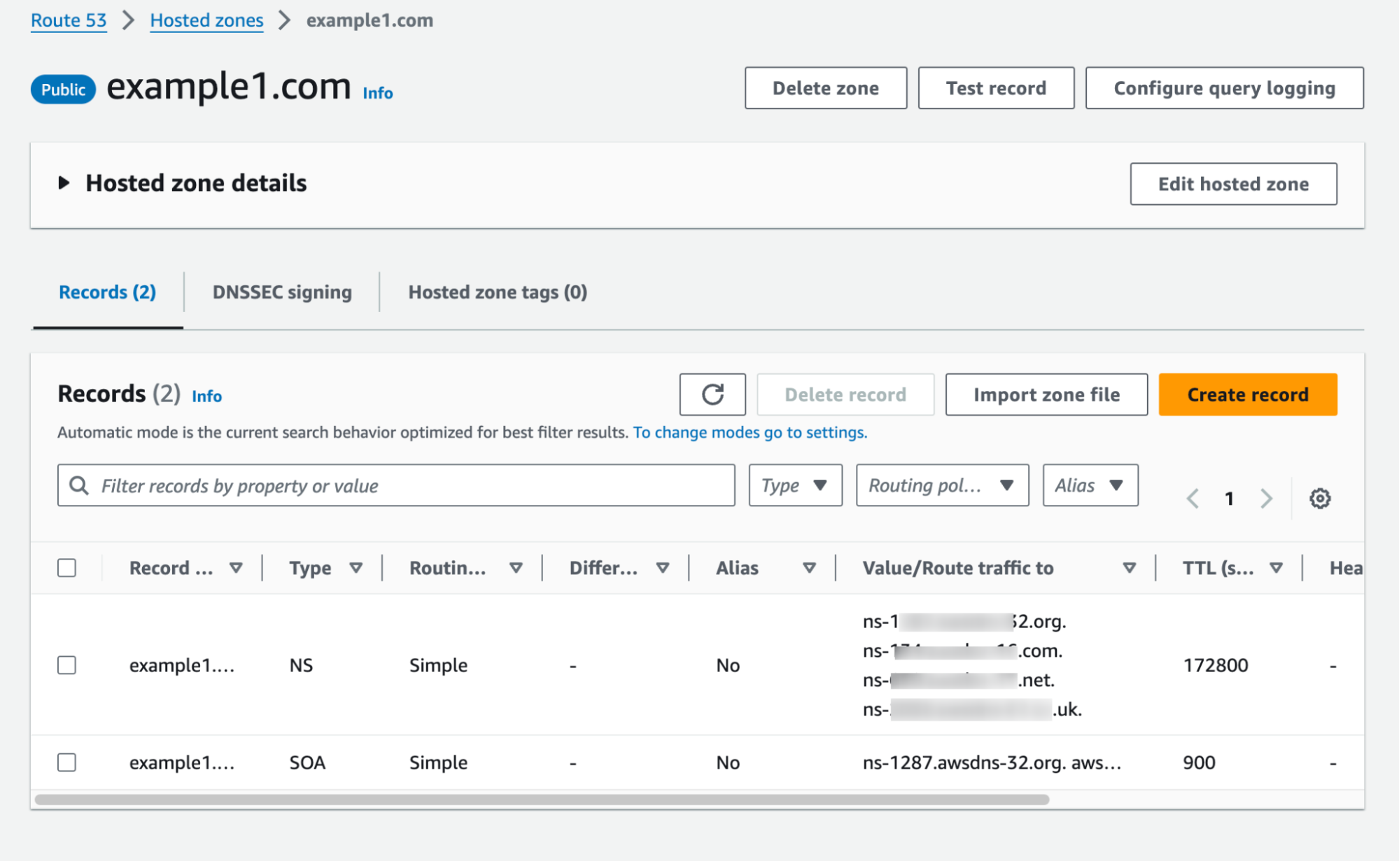 List of Records in Hosted zone