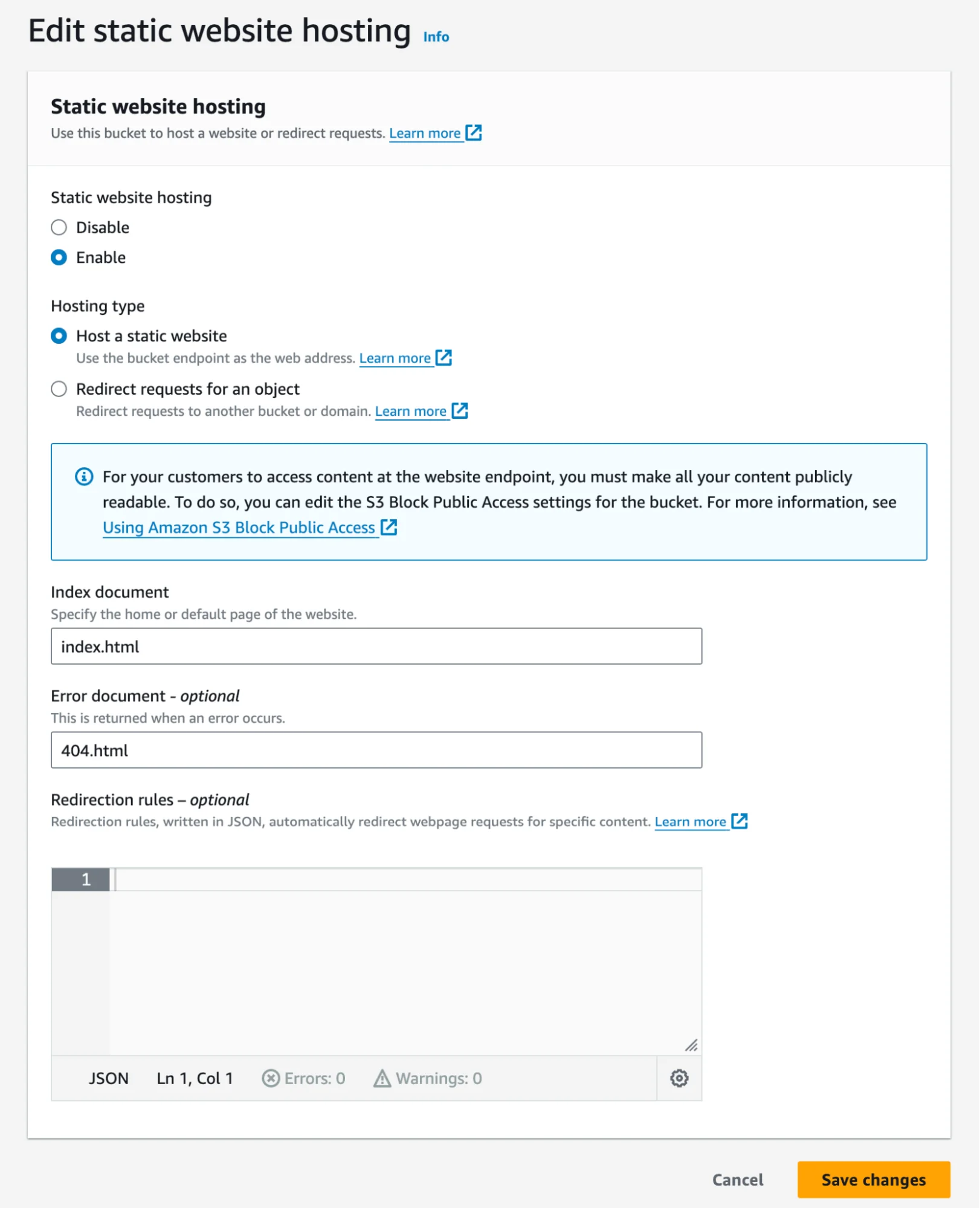 Image showing editing Static Hosting page